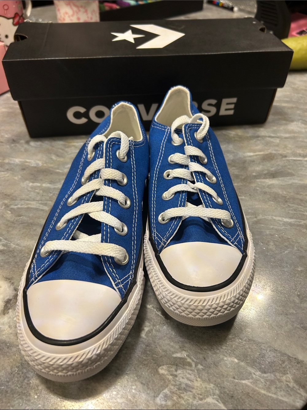 Converse Kids Blue Low Top Canvas Sneakers with White Accents